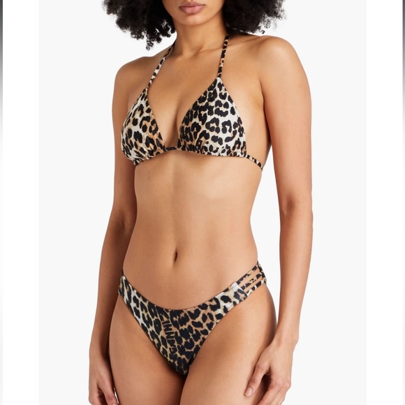 NWT GANNI Leopard-print triangle bikini top M - Picture 1 of 6
